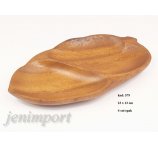 TACA DREWNIANA Z AKACJI LIŚĆ 2 PRZEGRODY 23 CM