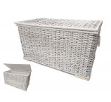 KUFER RATANOWY ŚREDNI PRZECIERANY NA BIAŁO 68 CM X 38 CM X 38 CM